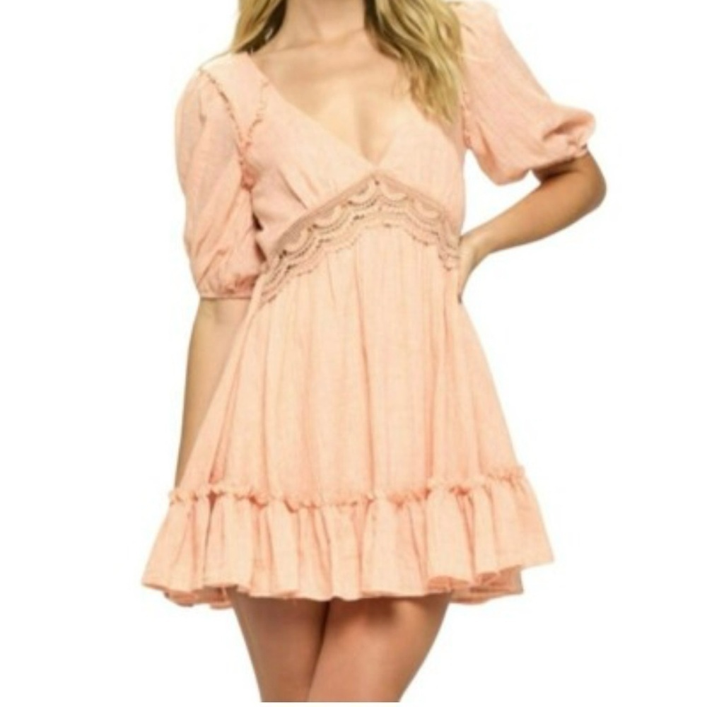 Saints + Secrets V-Neck Open Back Crochet Lace Mini Dress